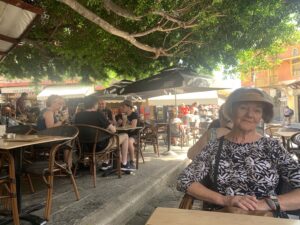 Kay and I stopped to enjoy a cool drink under an enormous fig tree